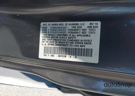 2015 Honda Odyssey Ex from USA, damaged, VIN 5FNRL5H48FB022115